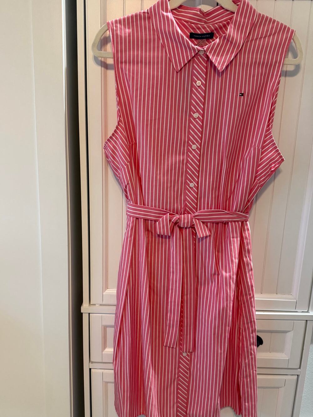 Tommy Hilfiger red and white cotton striped shirt dress sz 16 NWT